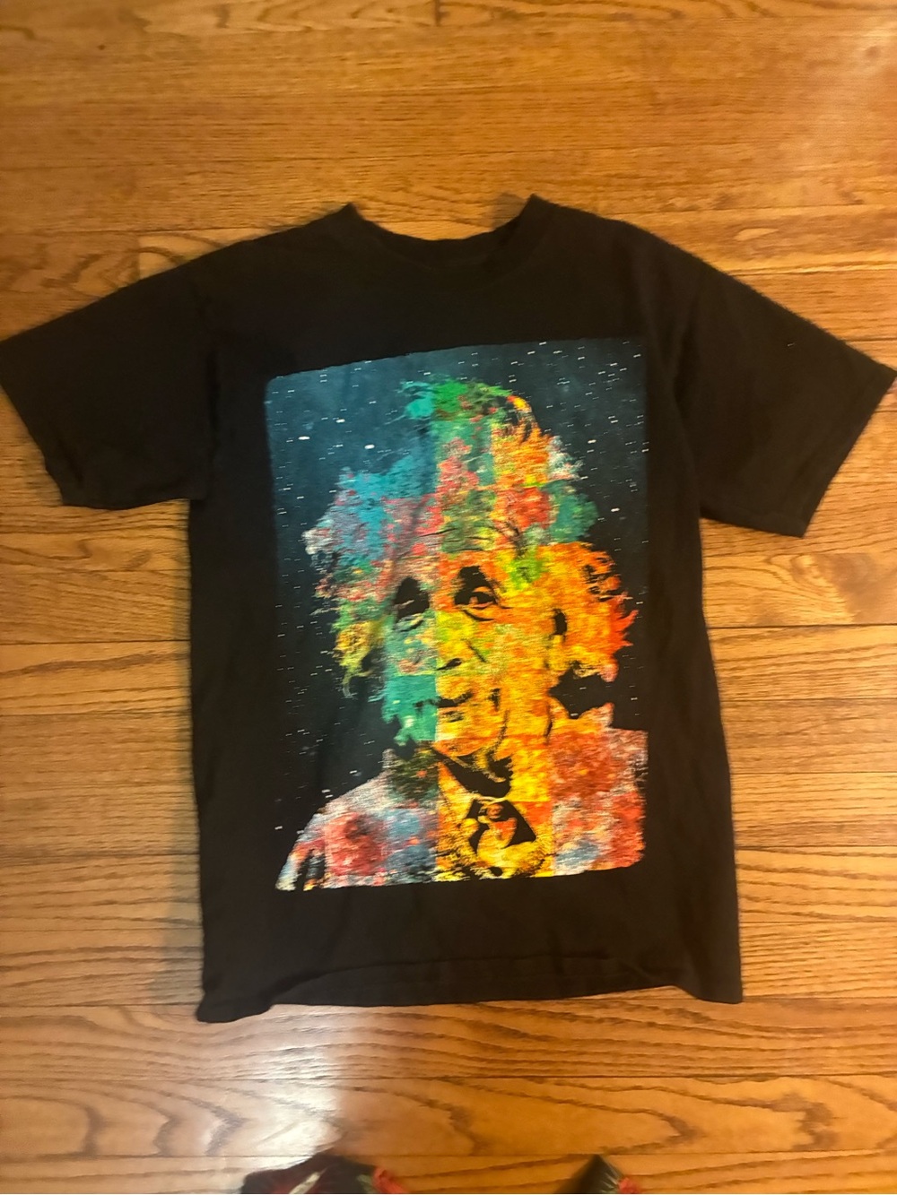 Hanes Black Tee with Multicolor Einstein Portrait